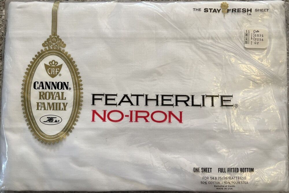 Vintage Cannon Royal Family Featherlite No-Iron Full Fitted Sheet White NWT